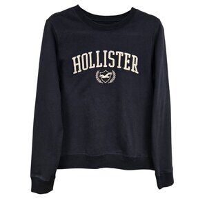 Hollister Women's M Crewneck Easy Logo Sweatshirt Navy Blue Casual Pullover Cott